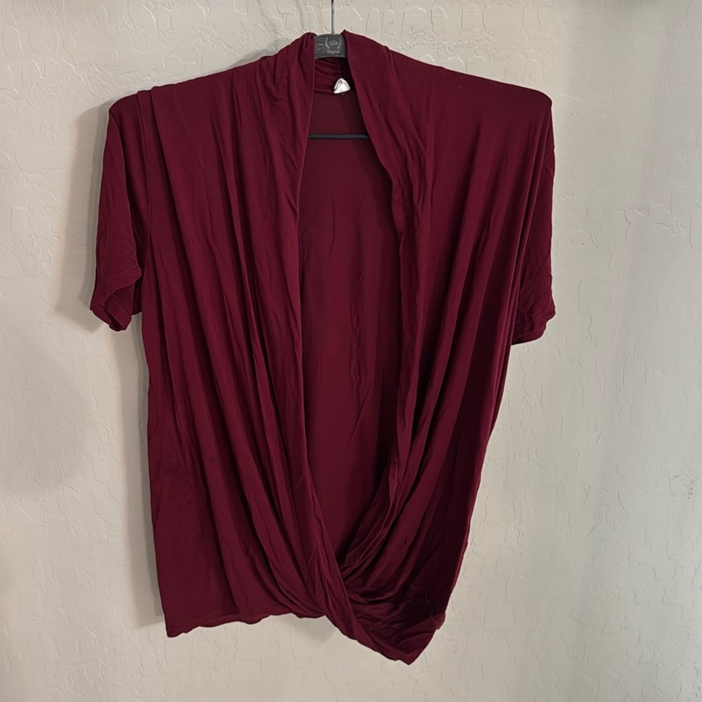 Nursing/maternith burgundy V-Neck Wrap Blouse with Short Sleeves